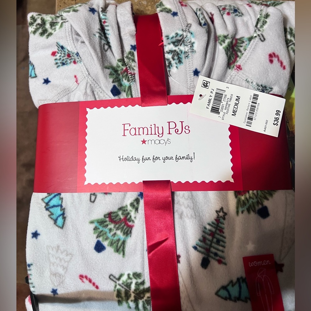 Macy's Family Holiday Fleece All in One Pajamas- One Medium NWT & One Small NWOT